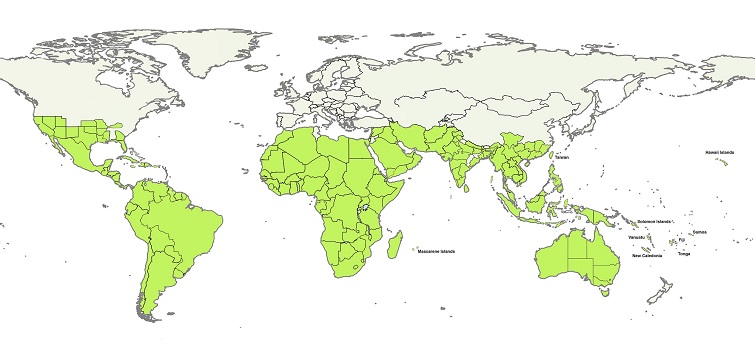 Map of the distribution of Acacia sens. lat.
